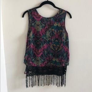 BCBGeneration Lace Hem Tank Top Blouse Viridian